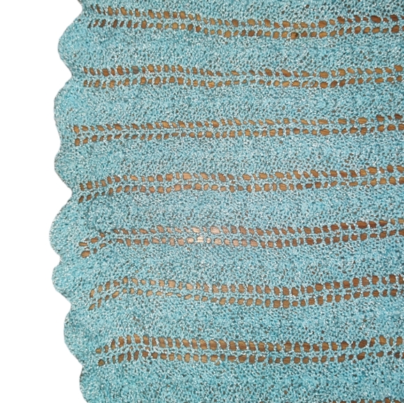 Handmade Vintage Crochet Afghan Greenish Blue Baby Blanket Throw - Picture 6 of 7